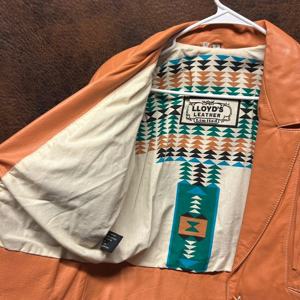 Lloyd's Leather Vintage Tassel Beaded Embroidered Lt Orange Short Jacket Small
